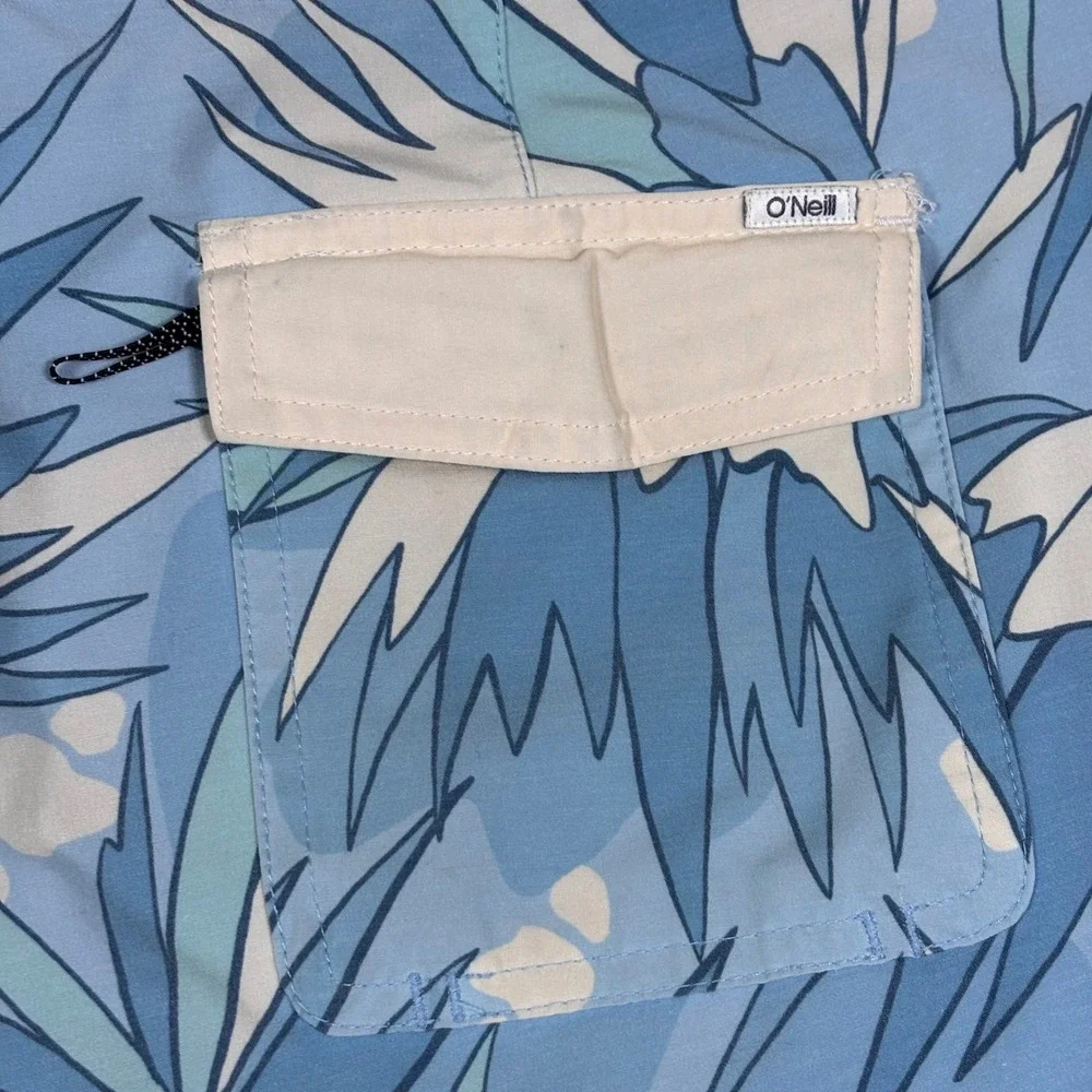 Lot of 2 O'Neill Mens Board Shorts Size 30 Blue Floral & Red Striped Swim Trunks